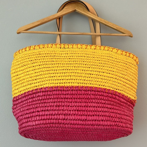 Tory Burch • Pink & Yellow Straw Beach Summer Bag Tote With Tassel - Picture 9 of 16